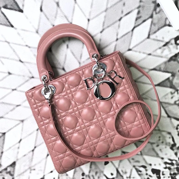 Cannage Medium Dior Lady Bag Nude Lambskin Silver 0716 Luxury